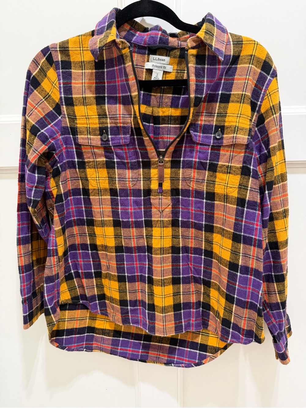 L.L.Bean Relaxed Fit Plaid Quarter Zip Flannel Shirt Women’s Small